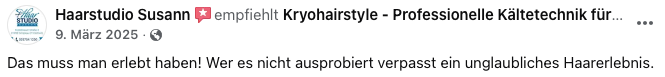 Facebook-Empfehlung von Haarstudio Susann für KryoHairStyle