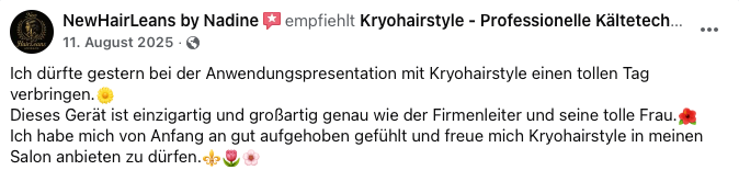 Facebook-Empfehlung von Nadine für KryoHairStyle