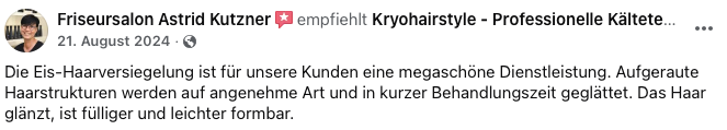 Facebook-Empfehlung von Salon Kutzner für KryoHairStyle