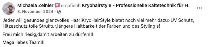 Facebook-Empfehlung von Salon Zeinler für KryoHairStyle
